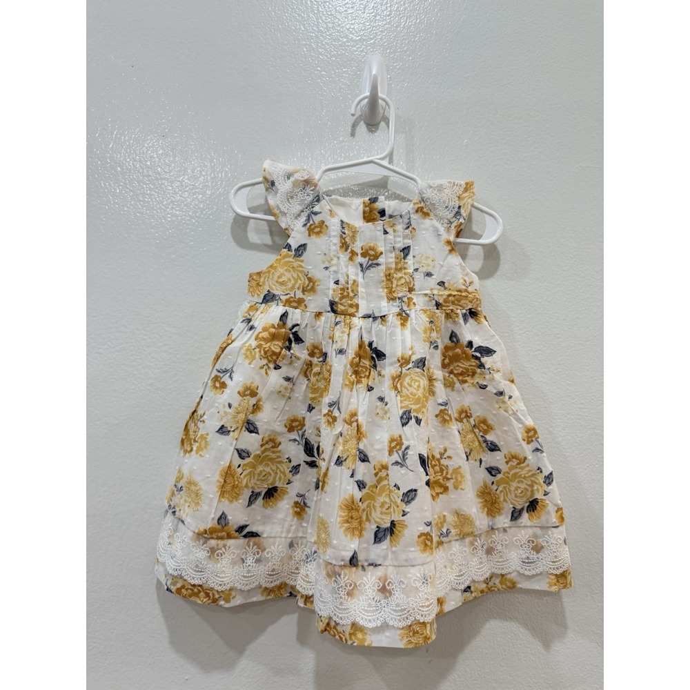Tahari Girls Ivory Yellow Floral‎ Lace Trim Dress Special Occasion Party Dress.